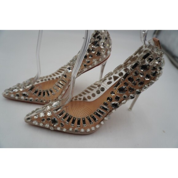 Azalea Wang Bonnie Women's Sz 10 Clear Rhinestone Encrusted Pumps Stiletto Heels - Picture 7 of 14